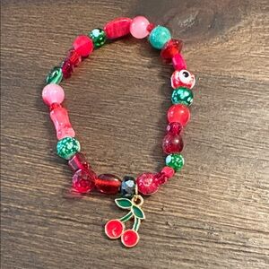 Colorful Beaded Bracelet with Cherry Charm